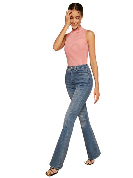 

mock neck rib-knit tank d6x2#, White