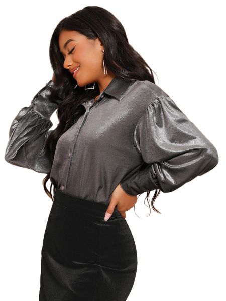 

single breasted lantern sleeve velvet shirt v21j#, White