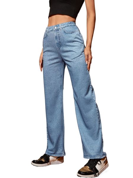 

slant pocket straight leg chambray pants z6a7#, Black;white