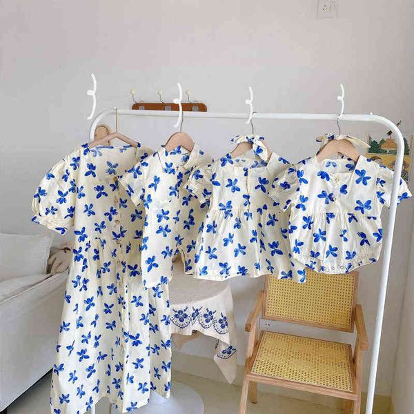 

family clothing sets summer 2021 family matching outfits girls mather daughter floral printed dress newborn boy romper jumpsuit aa220326, Red;yellow