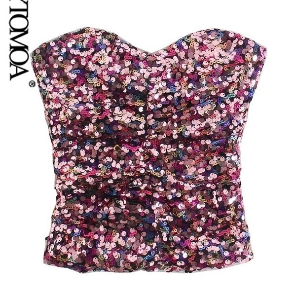 

kpytomoa women fashion shiny sequin crop tank vintage sweetheart neck back elastic female camis mujer 220325, White