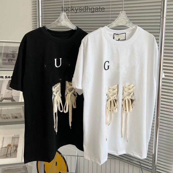 

designer t shirt and shirts correct 2022 spring summer new gu + three-dimensional classic dirty shoes printed hsewn shoelaces couple short s, White