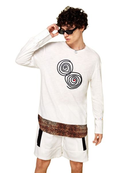 

x popinstadart men graphic & leopard print drop shoulder tee f0sm#, White;black