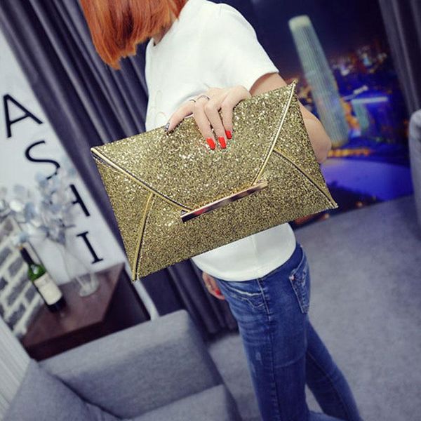 Bolsas de noite Moda simples Mulheres envelope Bolsa de embreagem Solid Color couro Glitter Glitter Party Delicate Bolsa Ladies Wedding B88