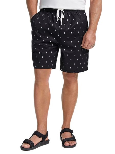 

extended sizes men sailboat print drawstring waist shorts m8ri#, White;black