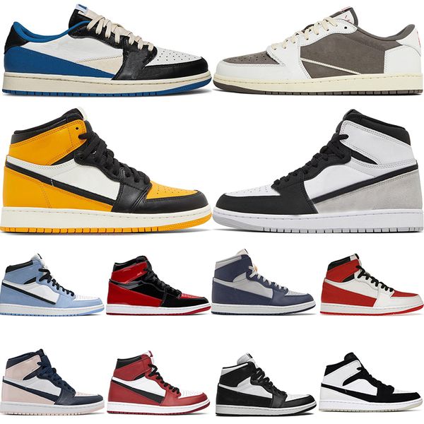 

1 1s basketball shoes yellow toe stealth low reverse mocha high stage haze mid university blue mens womens athletic sneakers with box retor, White;red