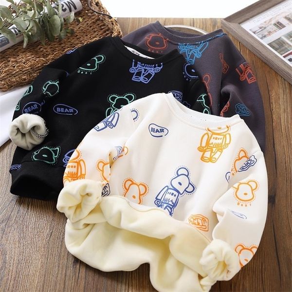

boys fleed sweater autumn and winter childrens cartoon printed thickening warm body velvet bottoming shirt 220721, Blue