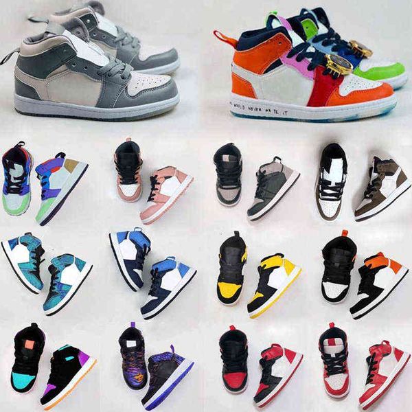 

luxury infants 1s kids basketball shoes kid shoes game royal scotts obsidian chicago bred sneakers mid multi-color tie-dye kids shoes size 2, Black