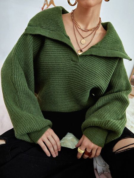 

fold collared bishop sleeve sweater d5n4#, White;black
