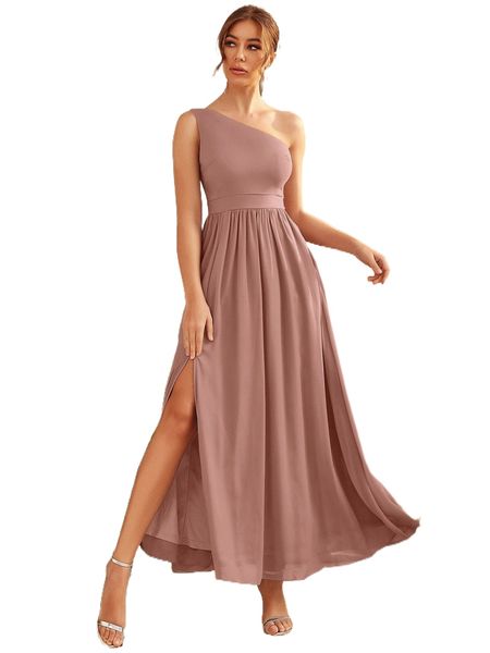 

one shoulder split thigh dress u2cm#, Black;gray