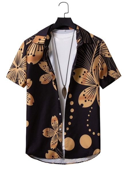

men floral & polka dot print shirt without tee c2kg#, White;black