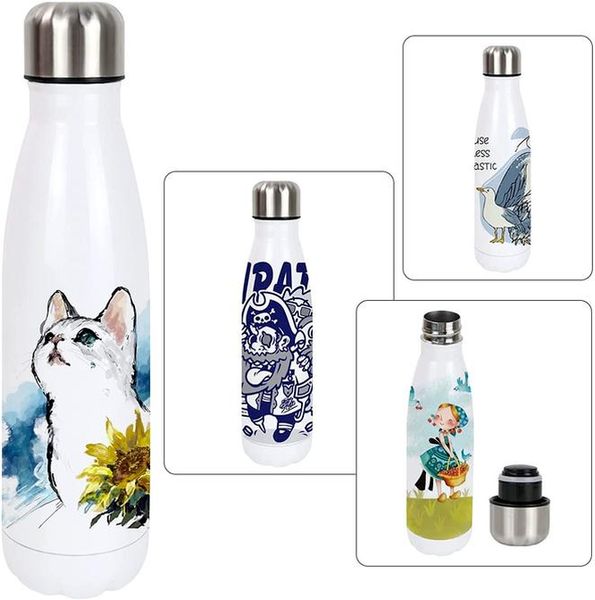

500ml 17oz vacuum sports thermos water bottle white blank sublimation printing diy bottles c0426