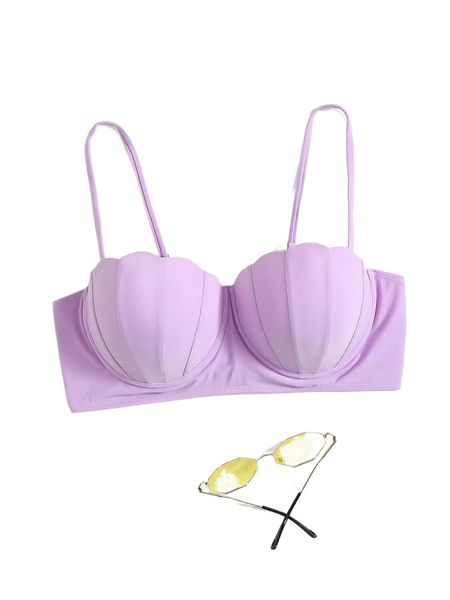 

plus scallop trim push up bikini v7ln#, Black