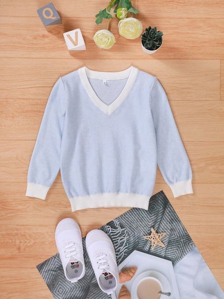 

toddler boys contrast trim sweater she02, Blue