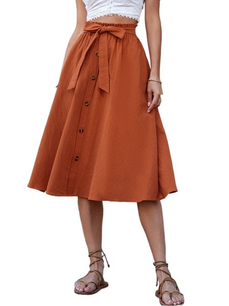 

paper bag waist button front belted skirt o0oy#, Black