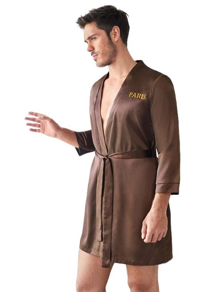 

men letter graphic belted satin robe x7ah#, Black;brown