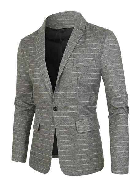 

men pinstriped single button blazer 01zm#, White;black