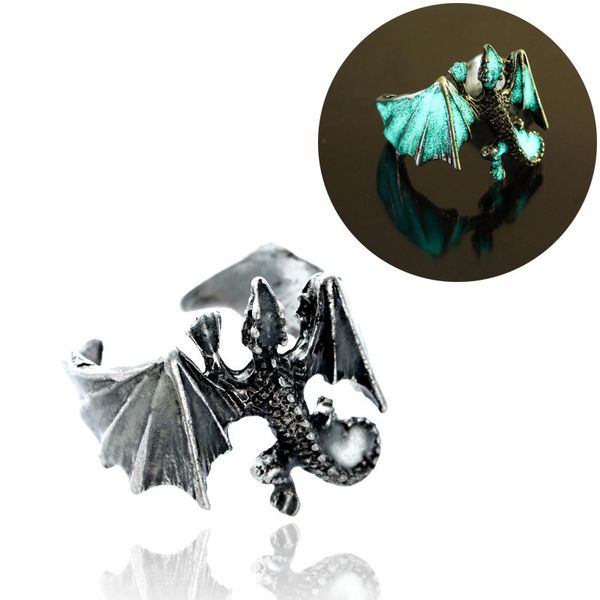 

accessories domineering luminous pterosaur men's ring night luminous open adjustment accessories, Silver
