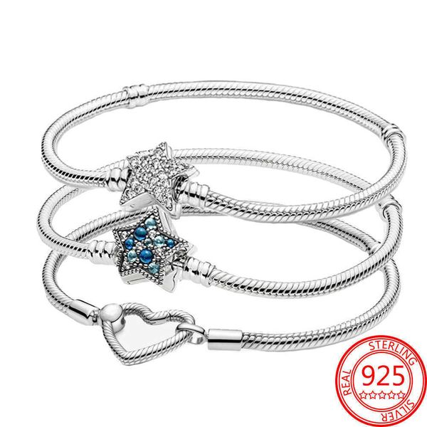 

2021 sterling silver bracelet, heart seal, snake chain, women's charm jewelry, new 925, Golden;silver