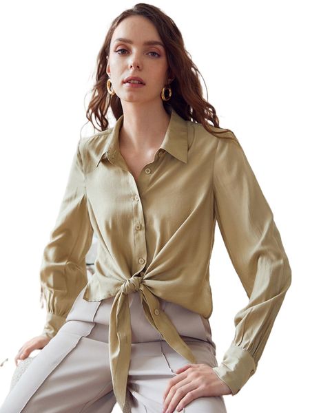 

knot front single breasted blouse e4gt#, White