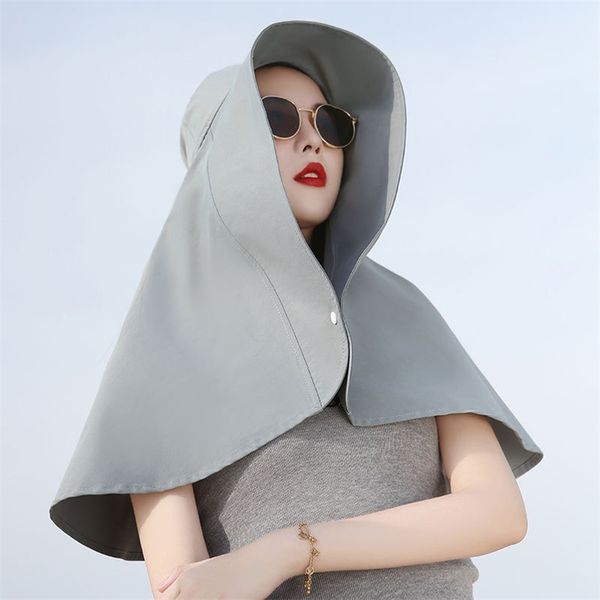 

wide brim hats fashion summer sun hat women bucket hat anti-uv shawl 2in1 korea 220823, Blue;gray