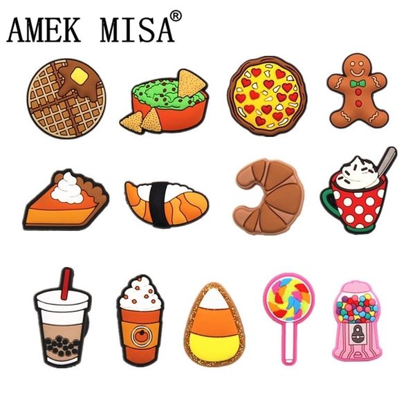 

original 1pcs guacamolecroissantwaffle pvc charms accessories shoe decoration for jibz kids party xmas gifts 220707, White;pink