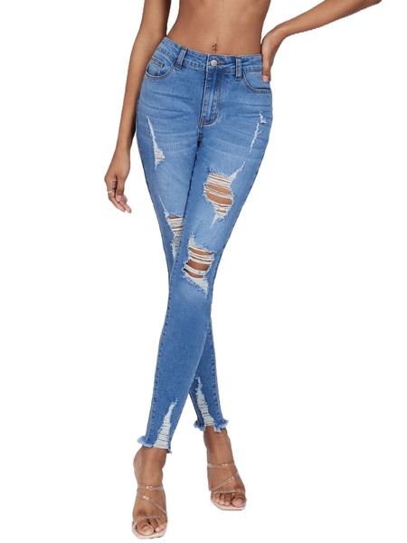 

tall ripped cut out skinny jeans y2il#, Blue