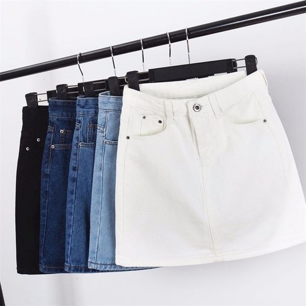 

zoki high waist women denim skirt fashion summer korean girls jeans mini skirt plus size cotton ladies short skirt 210325, Black
