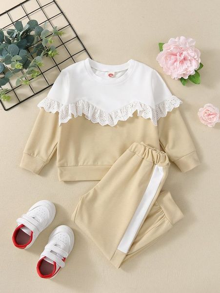 

girls' contrast stitched mesh embroidered pullover and panties she, White