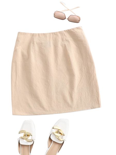 

zipper side solid skirt 12gi#, Black