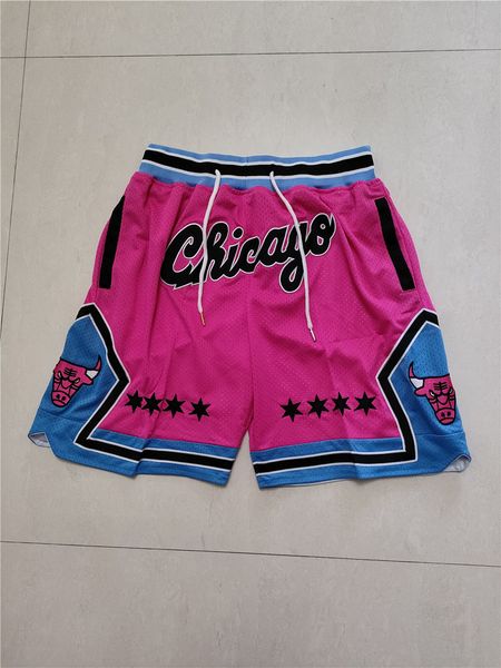 2022 New Men's American Basketball Short Shorts Costumes Chicago Rose Color Pink Sport Pantalones Cortos Hombre com Pocket Zipper Size S-Size 2xl