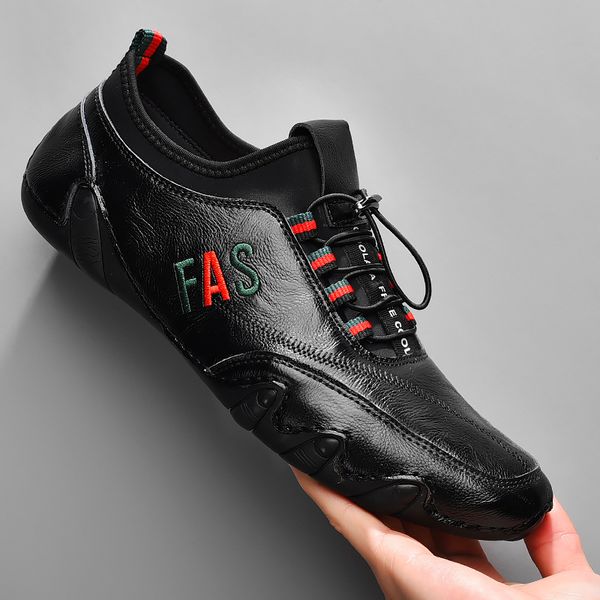 

men's shoes new trend korean soft sole peas shoes casual leather, Red;white