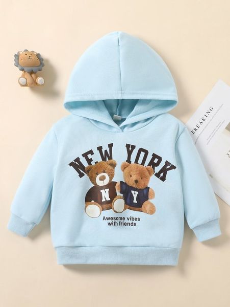 

baby bear and slogan graphic hoodie she, Black