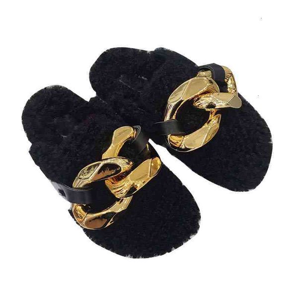 

winter autumn and lamb wool chain rubber womens platform slippers luxury brand designer ja sandals loafers outdoo rhalloween shoes ladies x7, Black