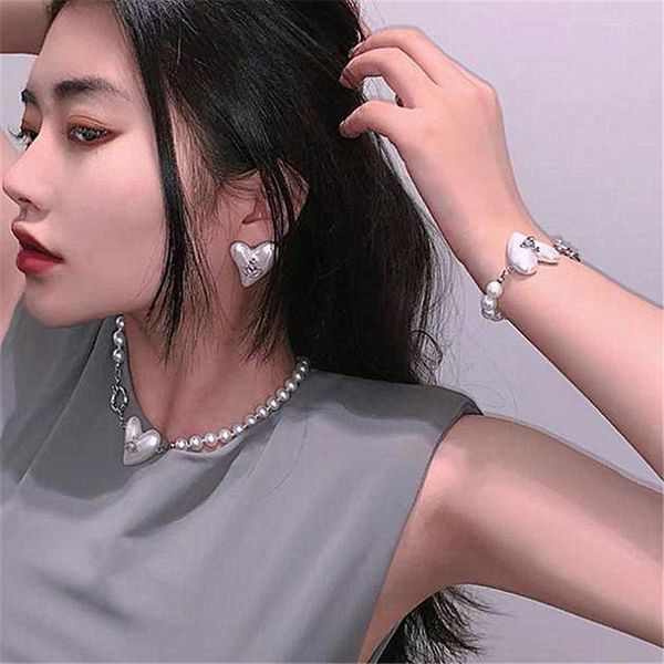 Chokers y2k estrela pêssego Clavicle Chain com o mesmo colar de pulseira de parágrafo conjunto de metal pérolas de miçangas morr22