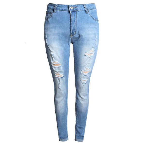 

men's jeans 6031 jeans men's elastic slim legged pants personality hole light blue trend nd54