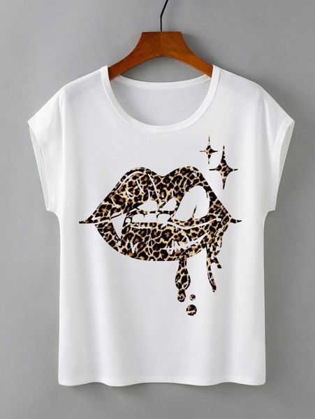 

lip print batwing sleeve tee 532u#, White