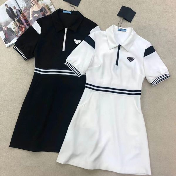 

fashion women dresses short skirt waist for spring summer sports casual style button zipper women loose dress white black s-l, Black;gray