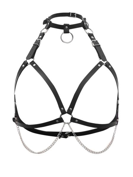 

plus ring linked pu harness bra d0qq#, Black;white
