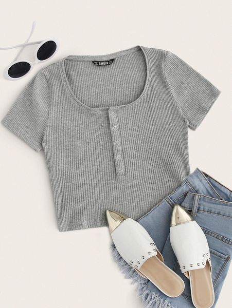 

ribbed cropped henley n4al#, White