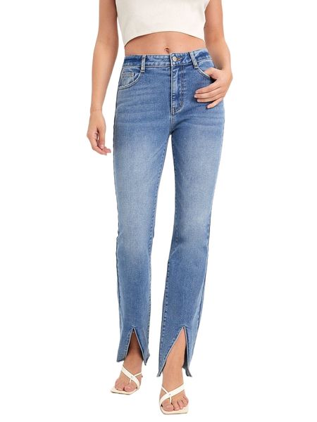 

x anitta raw cut split hem jeans x4kl#, Blue