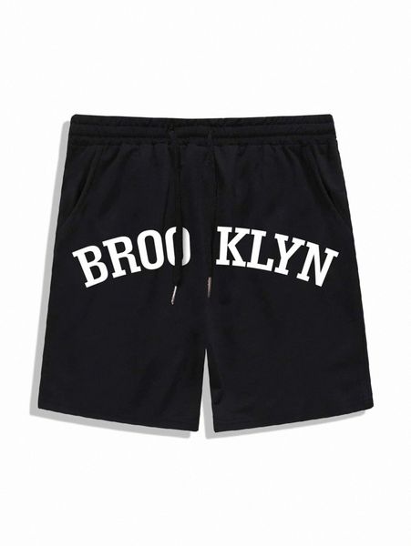 

romwe guys letter graphic drawstring shorts w6uh#, White;black