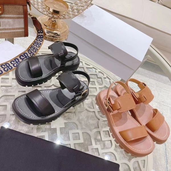 

2022 platform sandals leather open-toe versatile casual sports sandals height brown flats for women, Black