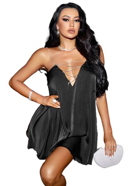 

sxy rhinestone strap backless cami dress h2ti#, Black;gray