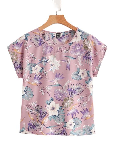 

batwing sleeve tropical print e3kx#, White