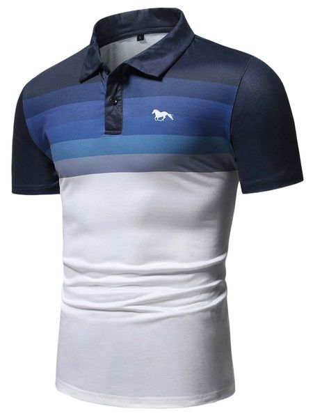 

men color block horse print polo shirt 88l3#, White;black