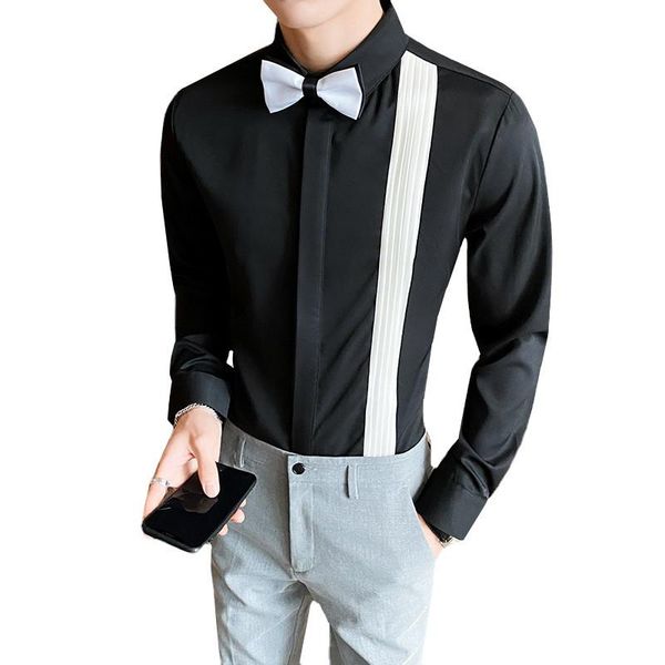 Camisas de vestido masculinas Banquetes de negócios masculinos Banquetes preto / branco de moda vermelha festas de baile de casamento shirt shirt Men Slim Fit Ronemen '