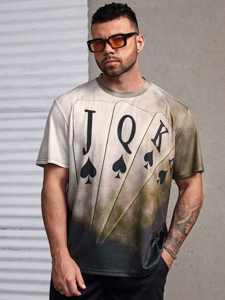 

extended sizes men playing card print tee u9k5#, White;black