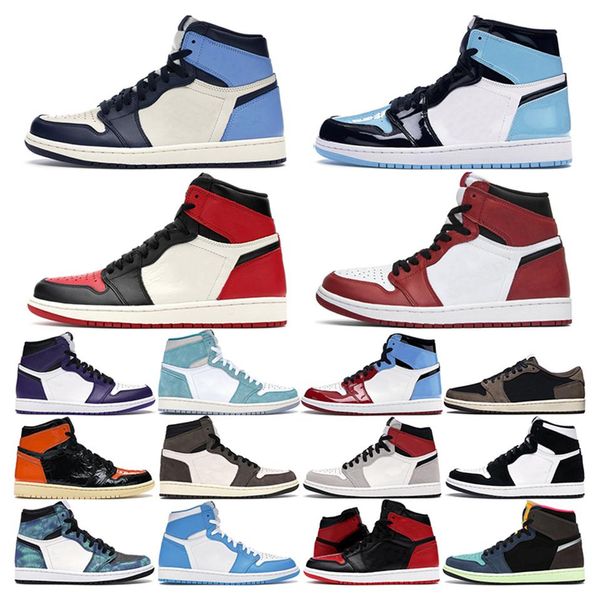 

mens trainers basketball shoes 1s jumpman obsidian unc court purple smoke grey chicago ture green women sport sneaker outdoo267n, Black