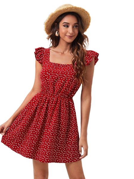 

square neck allover heart print dress x9ha#, Black;gray